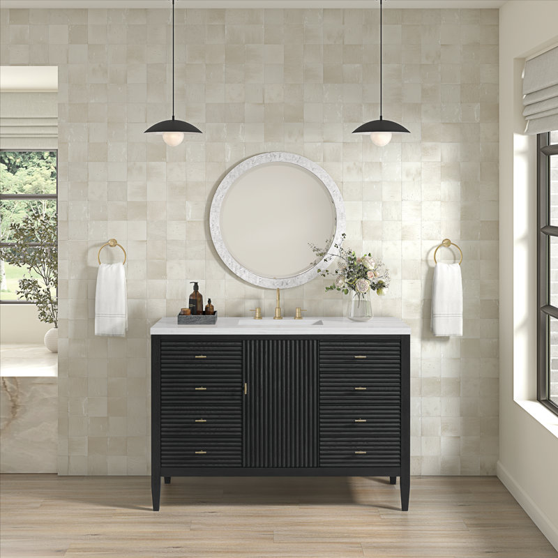 Myrrin 48'' W Single Vanity, Carbon Oak, Parisian Blue, 8" Widespread