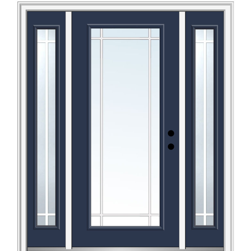 Porte d'entrée pré-suspendue en fibre de verre préfinie lisse, H 80 po x l 60 po x P 1,75 po, Naval