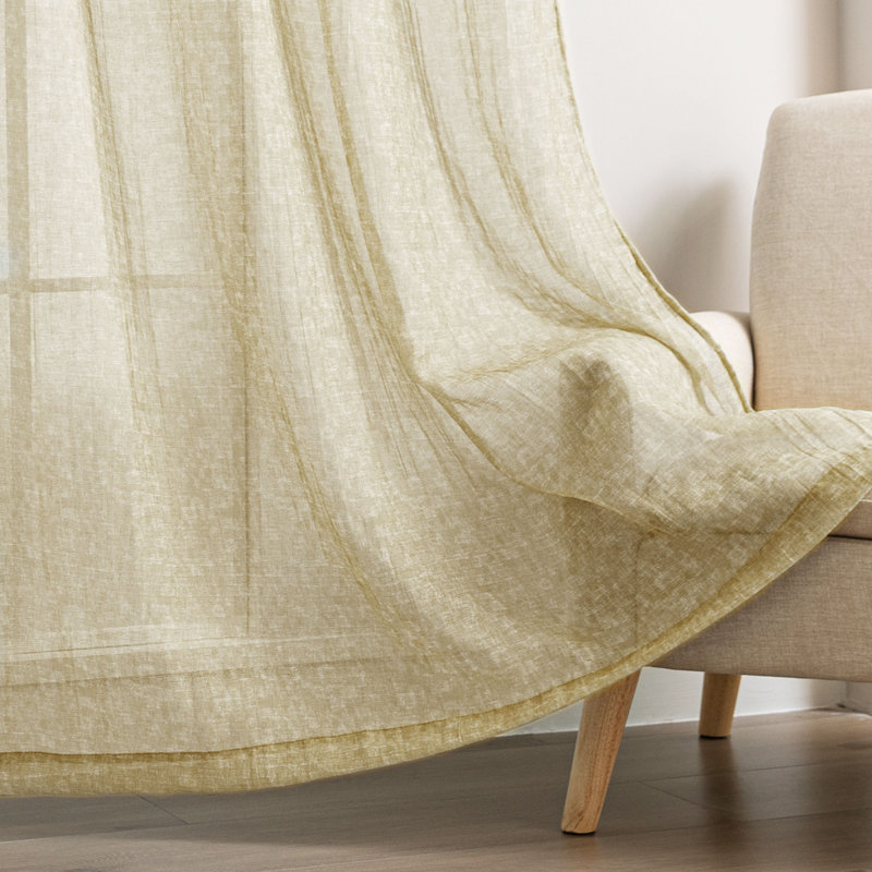 Crinkle Rod Pocket Sheer Curtain Pair, 50" W x 84" L, Warm Taupe