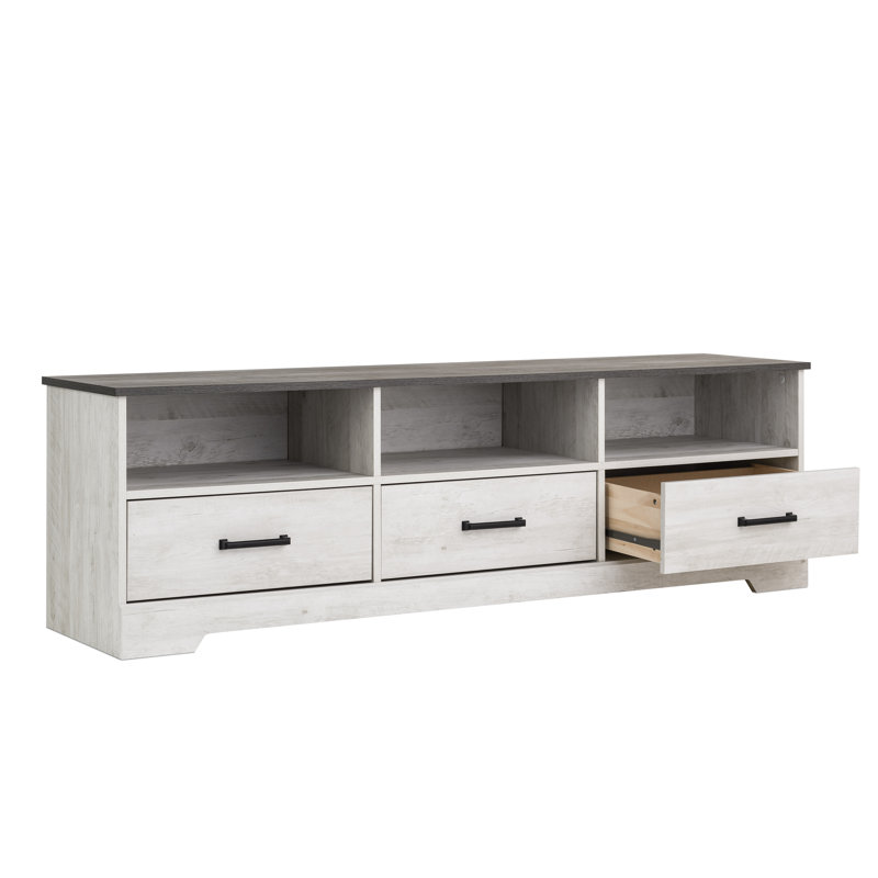 Yazeed Rustic Ridge Washed White 3 Drawer 66" W x 20" H x 16" D TV Stand