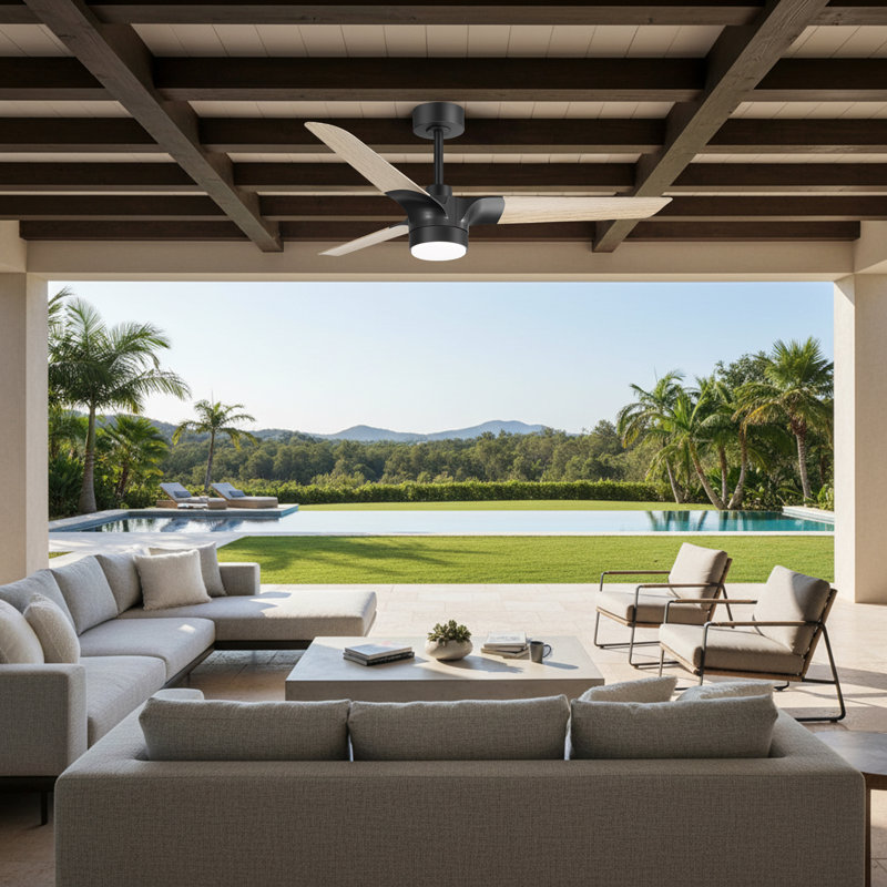 52” Modern 3-Blade Ceiling Fan with Light and Remote, Quiet DC Motor, 6 Speeds, Reversible, 3-Color LED, Two-Tone Blades, for Living Room & Bedroom