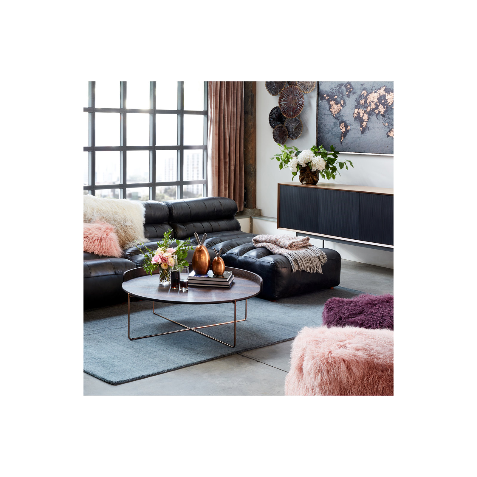 Anya Upholstered Chaise Lounge, Black Genuine Leather
