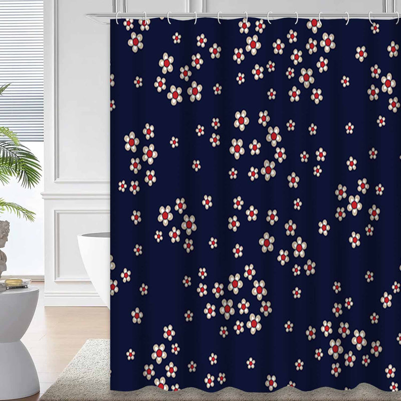 Mignon petit rideau de douche bleu marine avec 12 crochets, 72" L x 84" W
