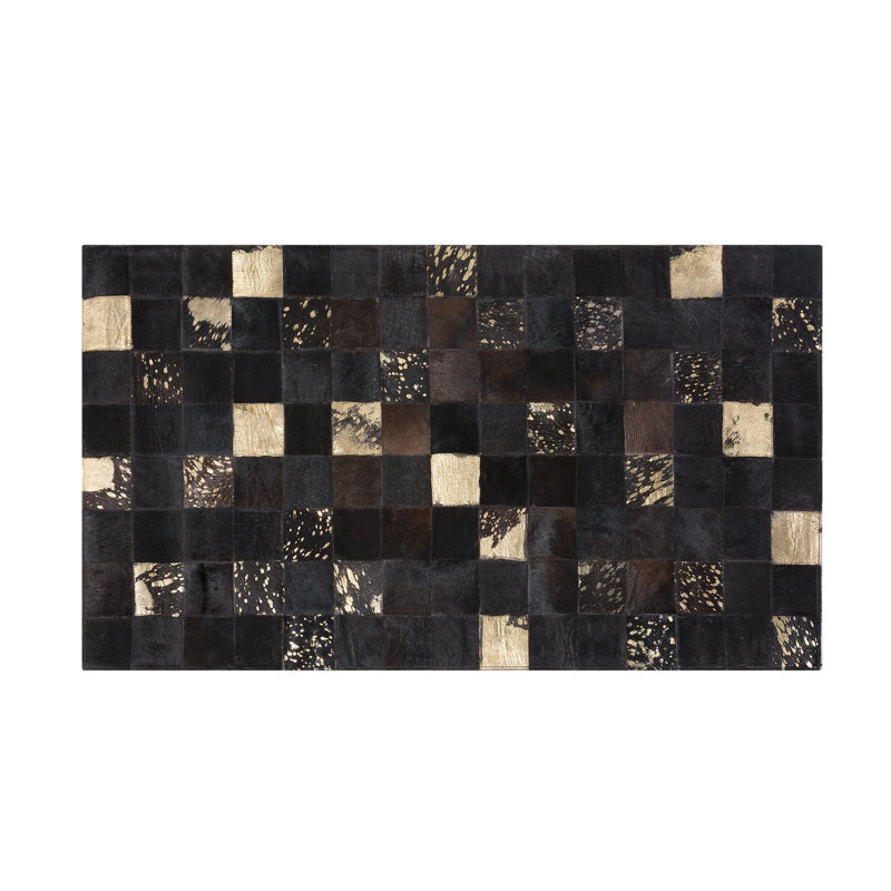 Chequered Leather Hand Woven Area Rug, Rectangle 80 x 150cm