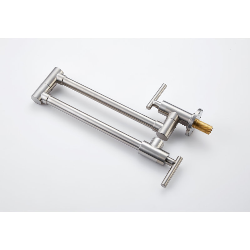 Brushed Nickel Pot Filler Faucet Wall Mount - Folding Style, 360 Rotatable, Brass, Double Handles For Seamless Water Flow Control, Corrosion Surface Appearance Kitchen In Spin, Space, Smooth Release,