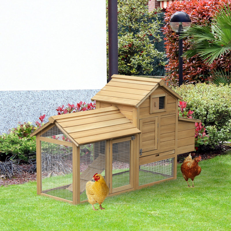 Cage à poulailler 59 po 59 po avec 2 portes, nichoir et plateau amovible, en bois naturel