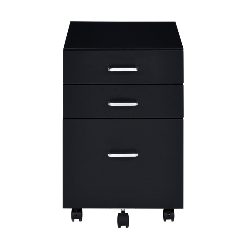 Sleek Black And File Cabinet With 3 Deep Drawers 3 Rectangular In , Practical Storage