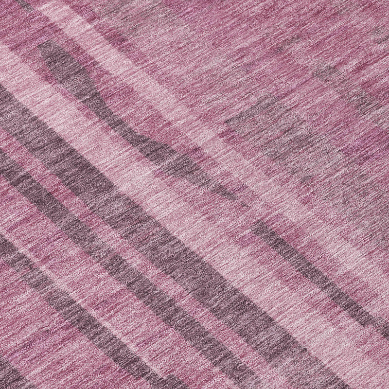 Blush and Gray Synthetic Stripe Washable Indoor/Outdoor Rug