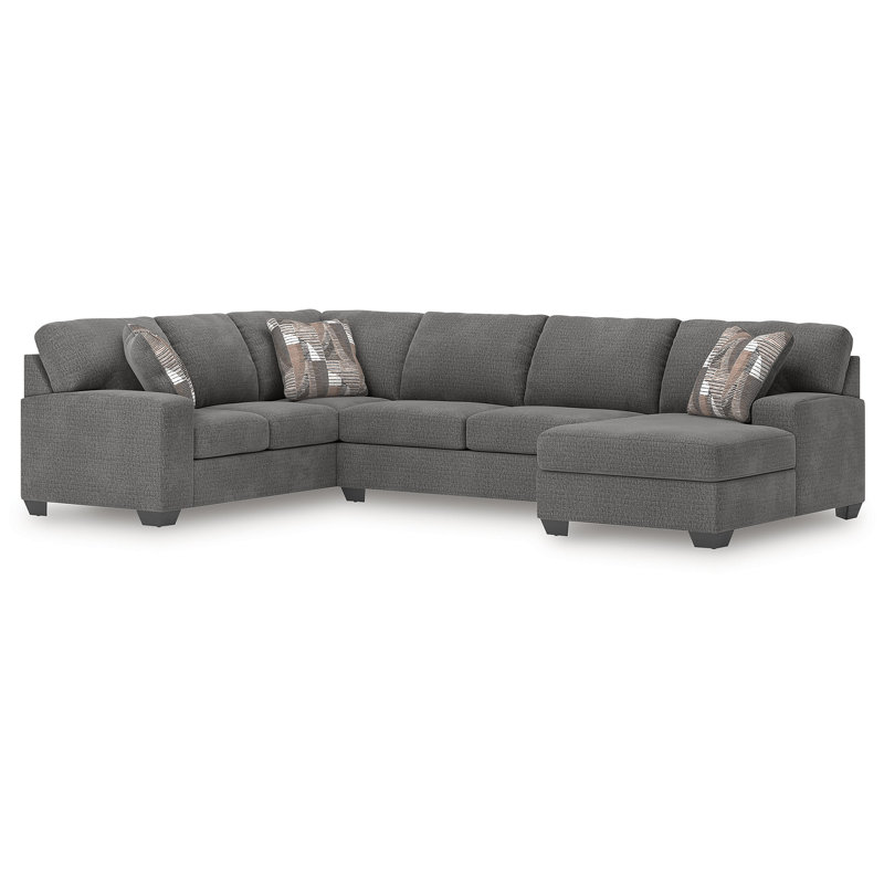 Cronan 3-Piece Sectional With Chaise, Left Hand Facing, Gray Polyester
