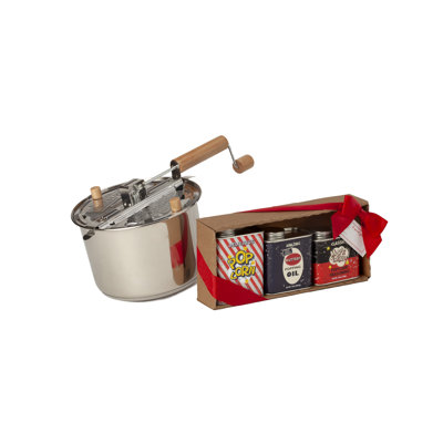 Wabash Valley Farms Stainless Steel Whirley Pop Stovetop Popcorn Popper with Gourmet Popcorn, Popping Oil & Seasoning Gift Set – 6 Quart