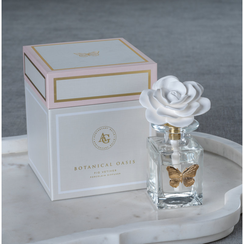 Butterfly Whisper Porcelain Reed Diffuser with Fig Vetiver Scent, 100ml
