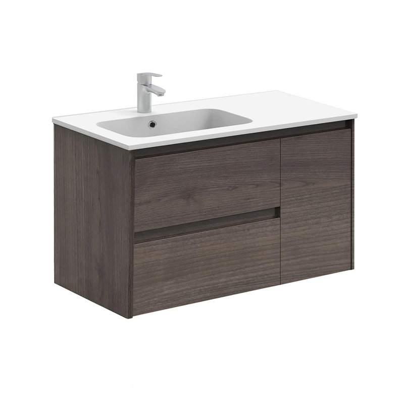 Ambra 35.6'' Samara Ash Single Sink Bathroom Vanity with Integrated Ceramic Top and Mirror