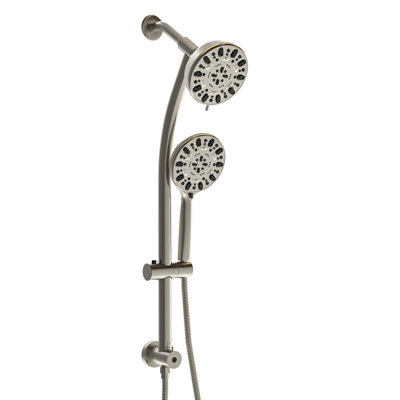 Dual Shower Head Kit In Brushed Nickel With 4.7" Showerhead, 7 Hand Shower, Adjustable Slide Bar & Holder Rain Showerhead And Handheld , Nickel, Hose