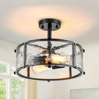 Plafonnier semi-encastré cylindrique en verre 2 lumières