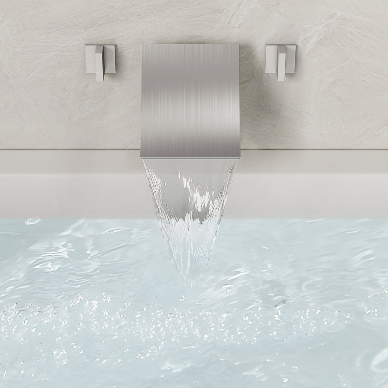 2 Handle Wall Mount Waterfall Bathroom Roman Tub Faucet, Brushed Nickel