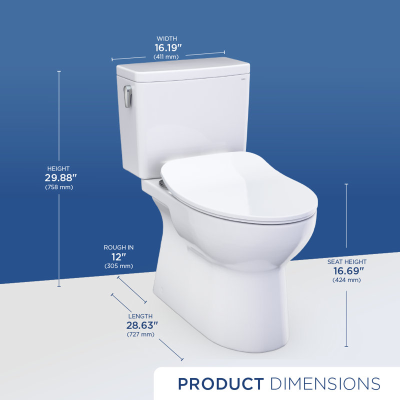Toilette allongée deux pièces TOTO Glaston 1,28 GPF WASHLET + et Auto Flush Ready Universal avec CEFIONTECT et siège SS234 SoftClose, blanc coton - MS472234CEFG # 01