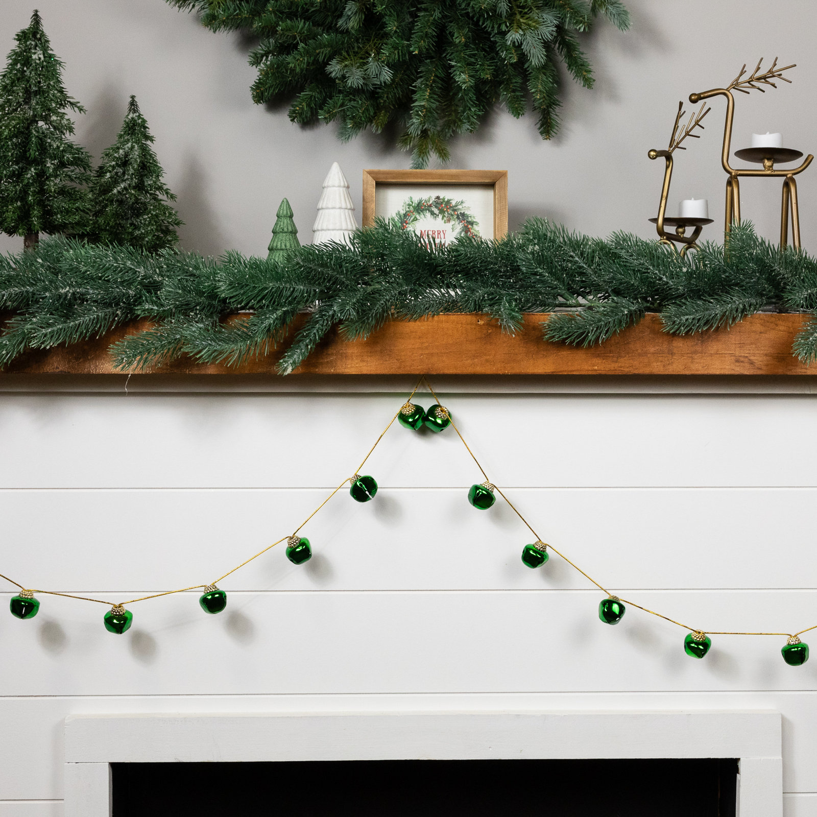 Shiny Metal Jingle Bells Christmas Garland - 7.5' - Green, Green