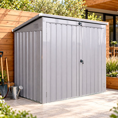 Metal Outdoor Garbage Bin Shed For 2 Trash Cans With Sloped Roof，stainless Galvanized Steel Gray