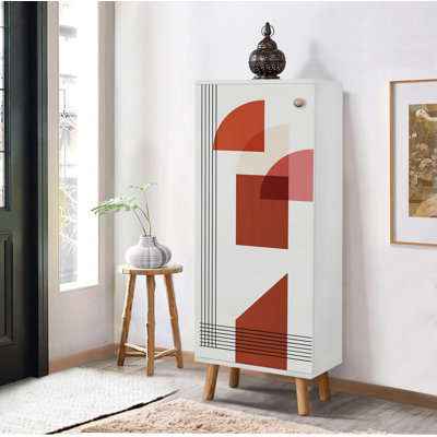 Modern Shoe Cabinet with Solid Wood Legs & Handles, White, 19.7 x 53.1 x 15.0 inches | 100% Melamine Coated Chipboard, Thickness: 0.7 inches | UV Coated, Numerous Shelves, Stylish & Functional Storage Solution