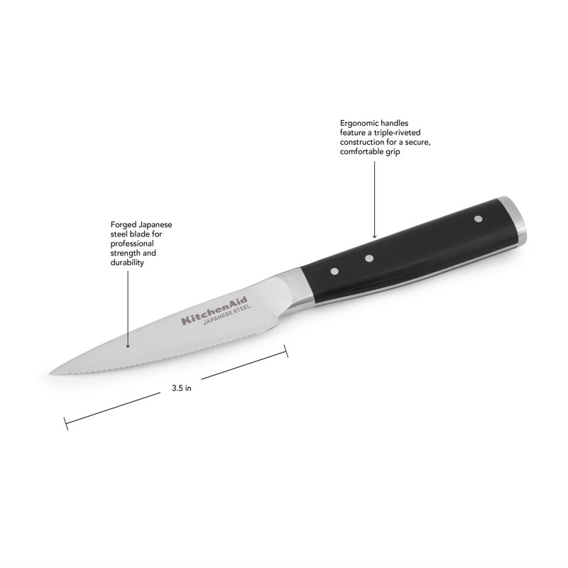 KitchenAid® Gourmet Forged Triple Rivet Serrated Paring Knife with Custom-Fit Blade Cover, 3.5-inch, Black