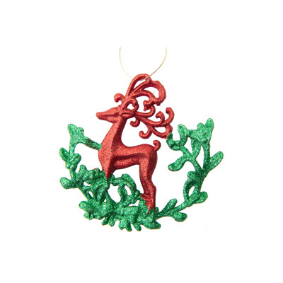 Ornement renne rouge et vert scintillant - ensemble de 12