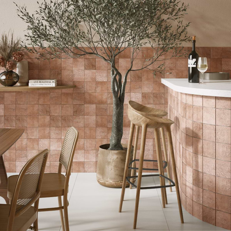 Navari 5X5 Textured Matte Ceramic Tile, Teracotta