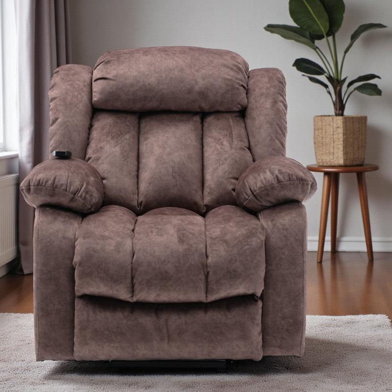 96cm Wide Velvet Lift Assist Standard Recliner with Massager, Brown