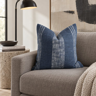 Housse de coussin rayée en coton tissé à la main, style bohème texturé, neutre