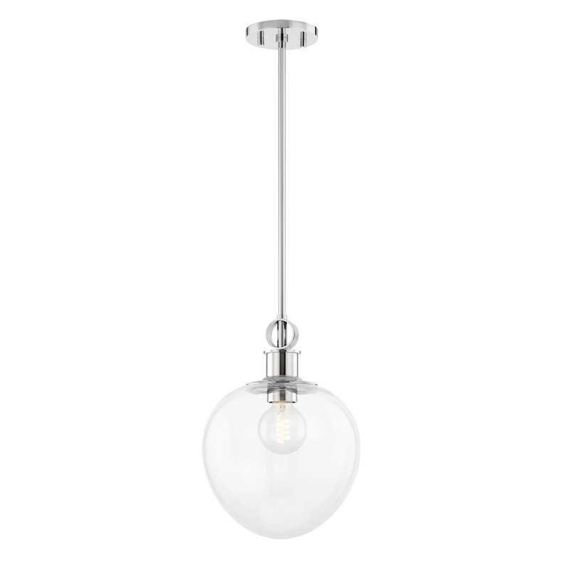Luminaire suspendu 1 lumière, Nickel poli, H 14 po x l 10 po x P 10 po