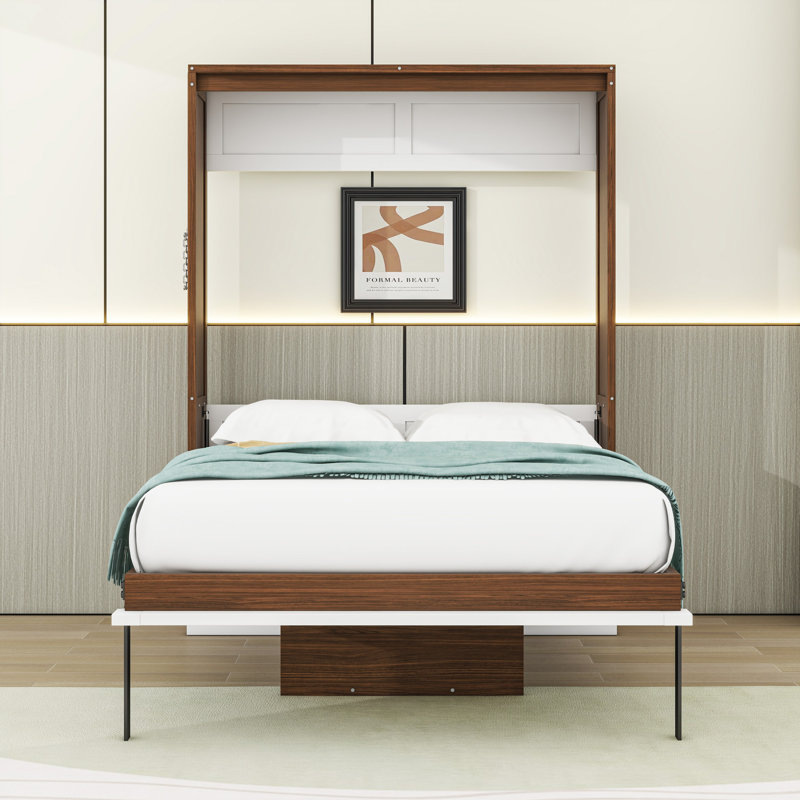 Lit escamotable en bois avec bureau, Noyer blanc
