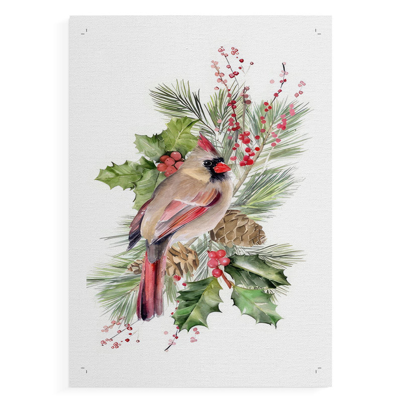 Cardinal Holly Christmas Collection B - Impression sur toile seulement - NON-CADRE, H 18 po x l 12 po