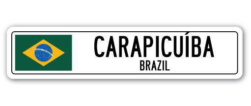 Plaque de rue en aluminium Bourque Carapicuoba, drapeau du Brésil, H 7 po x l 30 po x P 1 po