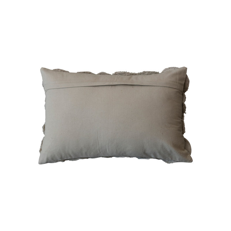 Sage Cotton Lumbar Pillow with Quilted Seashells