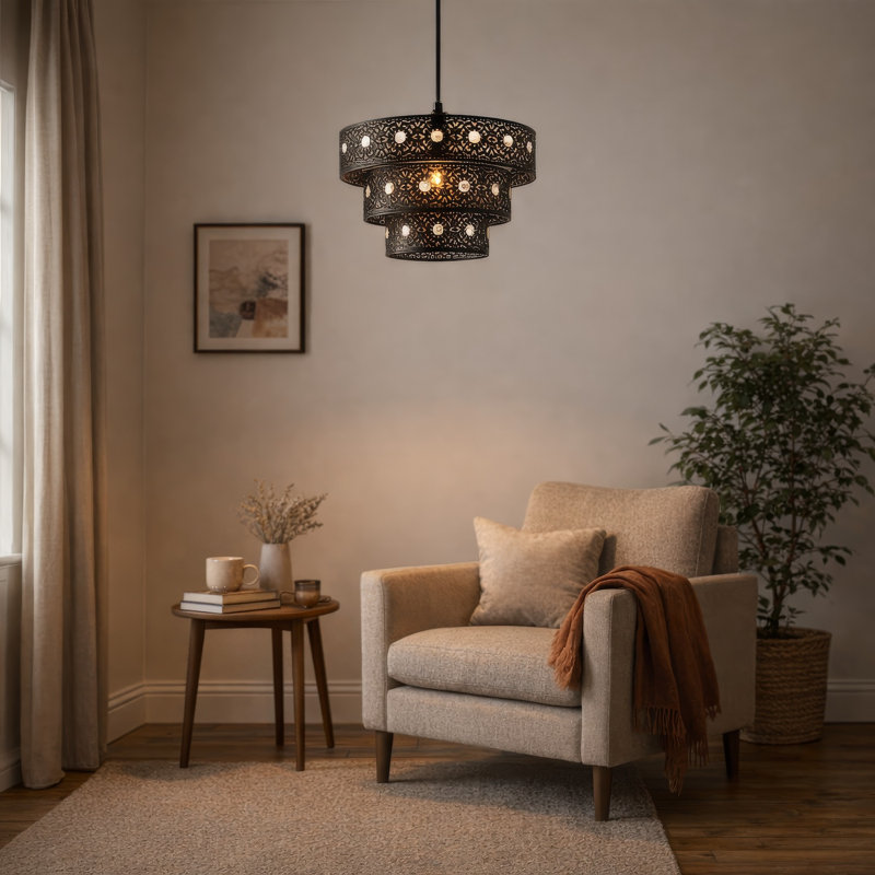 20cm H Metal Round Lamp Shade ( Slip-On ) in Black