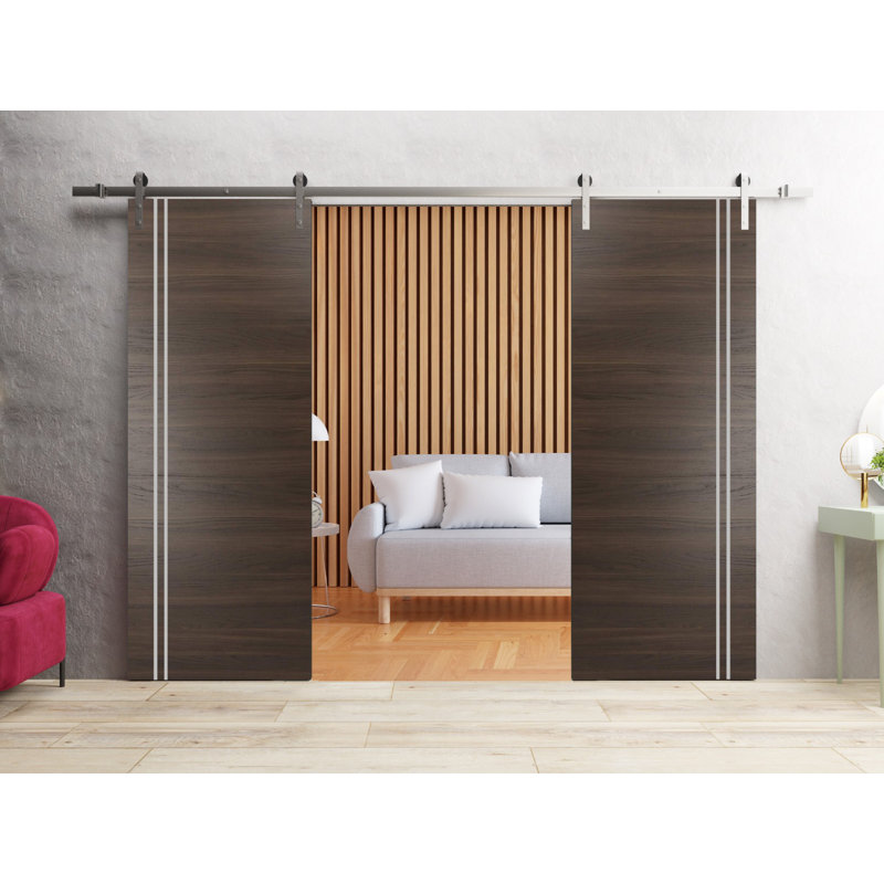 Portes françaises en bois massif massif, 84 po x 96 po, Frêne chocolat