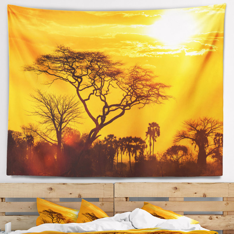 Tapisserie coucher de soleil orange paysage orange, H 50 po x l 60 po