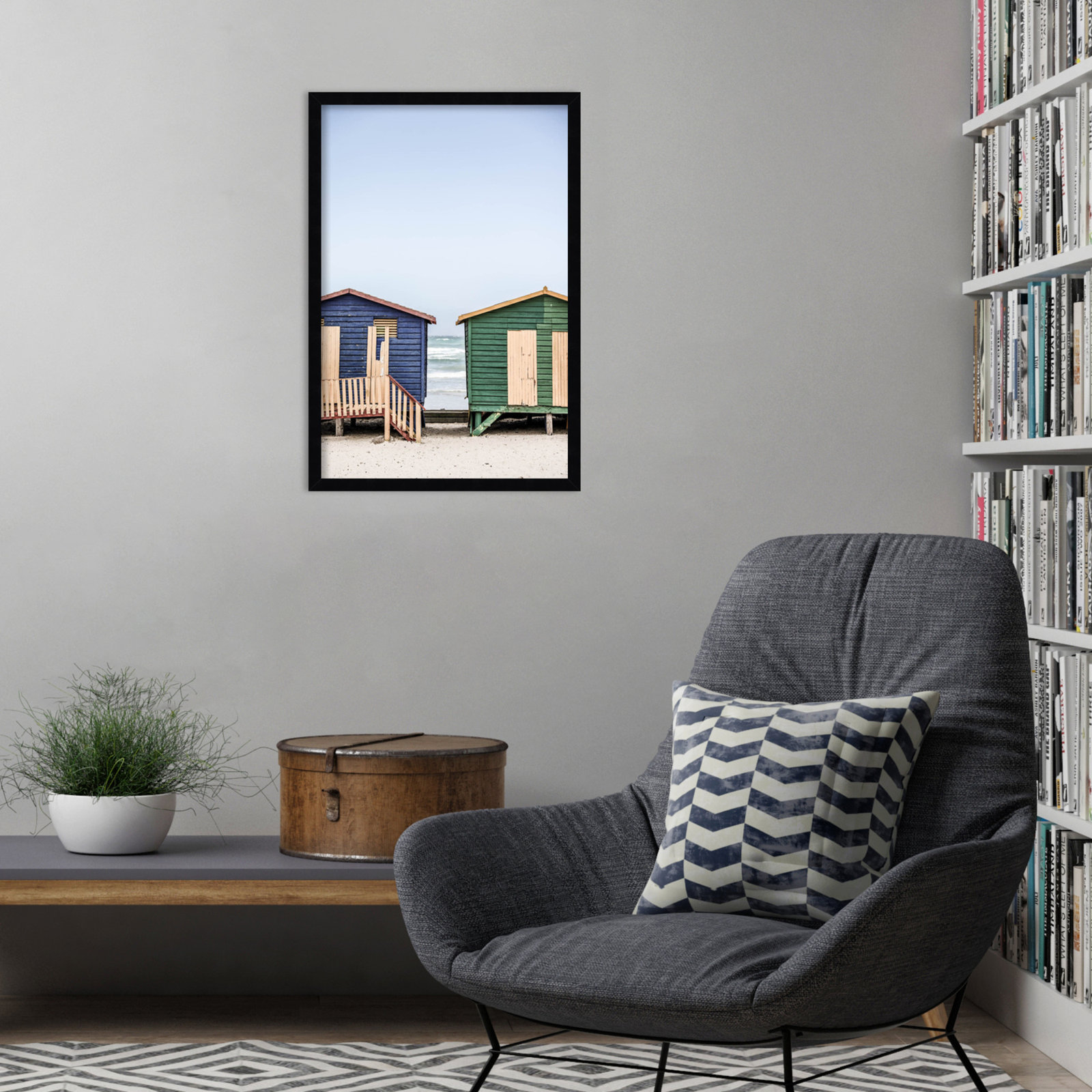 Blue and Green Huts by Shot by Clint Wood Framed Wall Art Print, Black, 25" H x 17" W