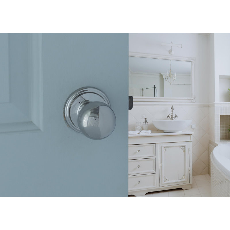 Bouton de porte simple avec rosette rond Ball, Chrome inoxydable poli