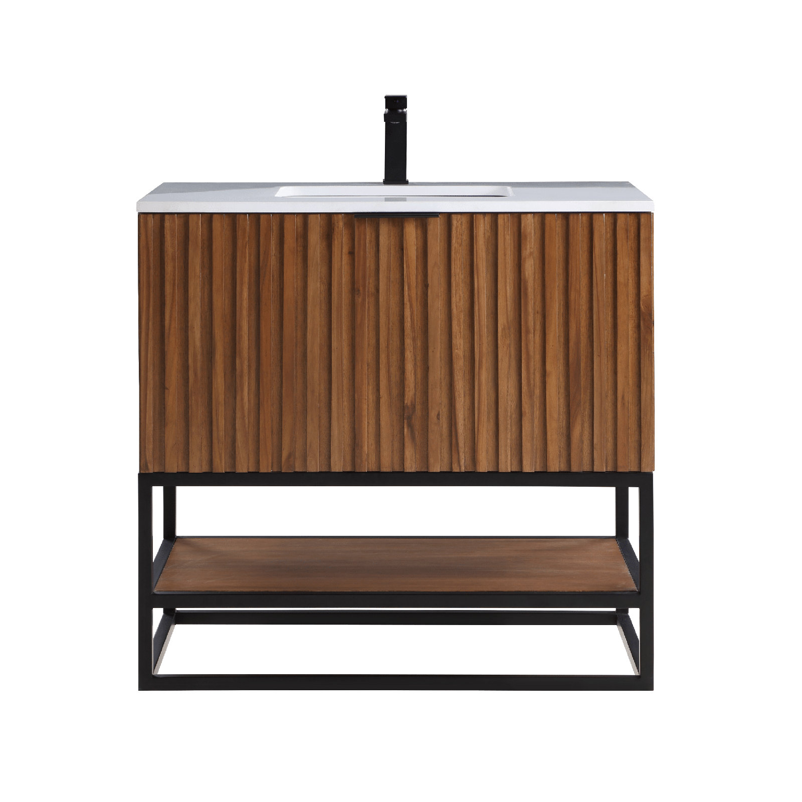 Terra 36'' Single Bathroom Vanity, Walnut, Matte Black, Calacatta Quartz/Widespread Faucet Mount