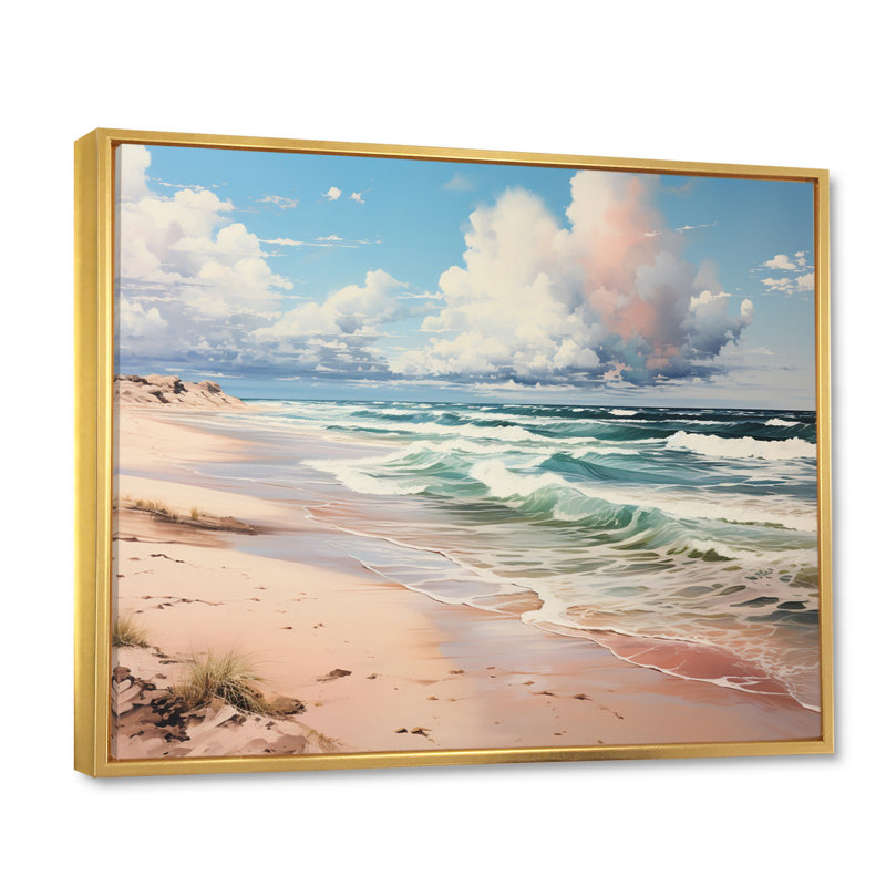 «Coastal Serenity Cloudy Sky By The Beach I», reproduction sur toile, H 30 po x l 40 po x P 1,5 po, Cadre flottant doré