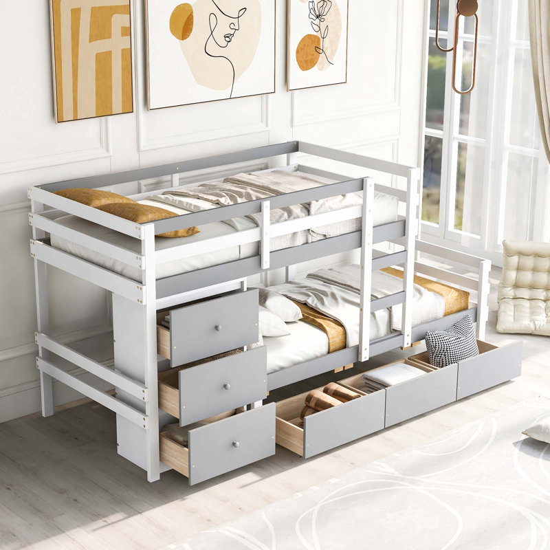 Lit superposé Loft avec tiroirs et échelle, Grey