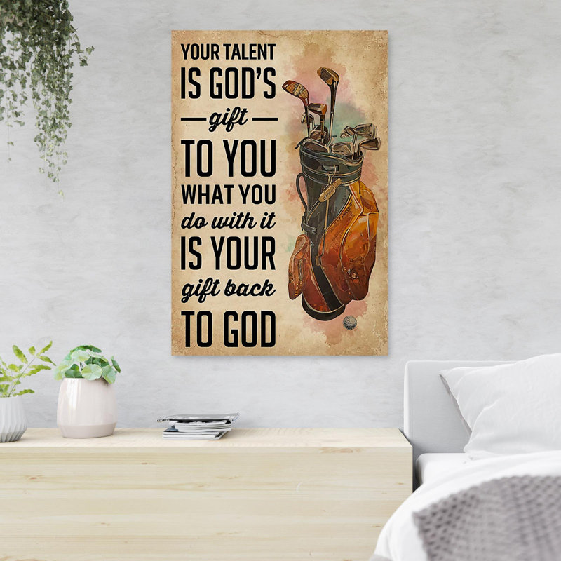 Golf clubs sur fond brun - Your Talent Is God Gift - 1 pièce, impression d'art graphique rectangulaire sur toile tendue