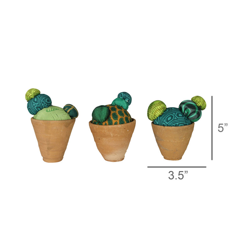 Recycled Sari Cactus In Pot  Size And Color With Vary
