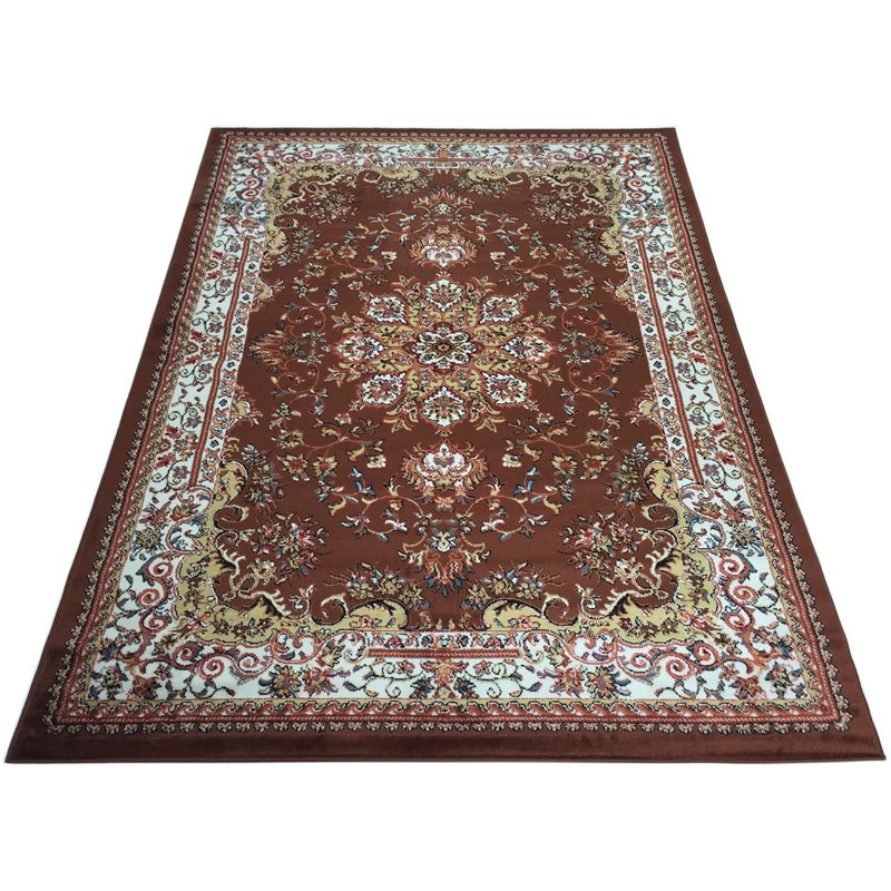 Selman Oriental Brown/White Area Rug, Rectangle 5'3" x 7'1"