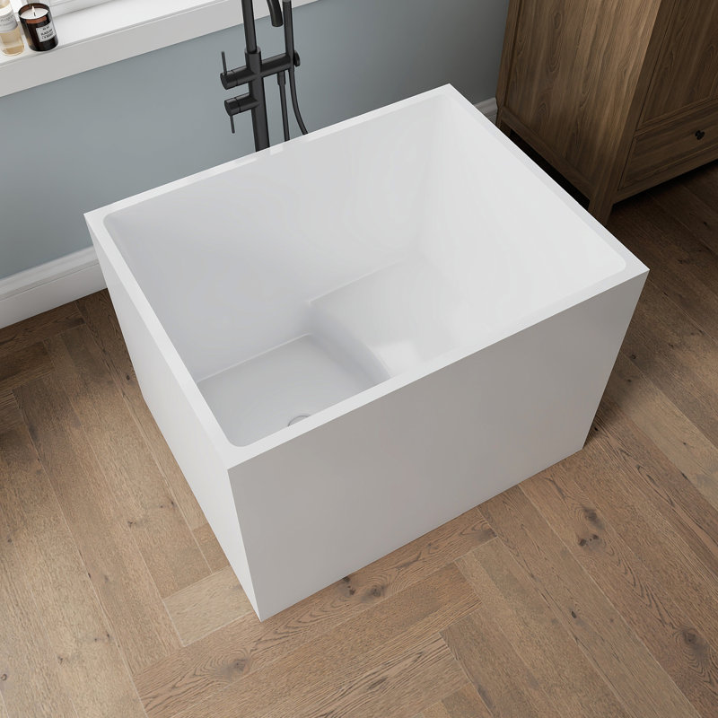 Tidal 35''  Acrylic Freestanding Tub With Seat, Deep Soaking Acrylic Bathtub with Overflow Drain