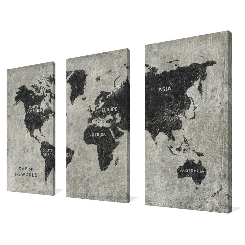 "Carte du monde grunge", ensemble de 3 impressions sur toile