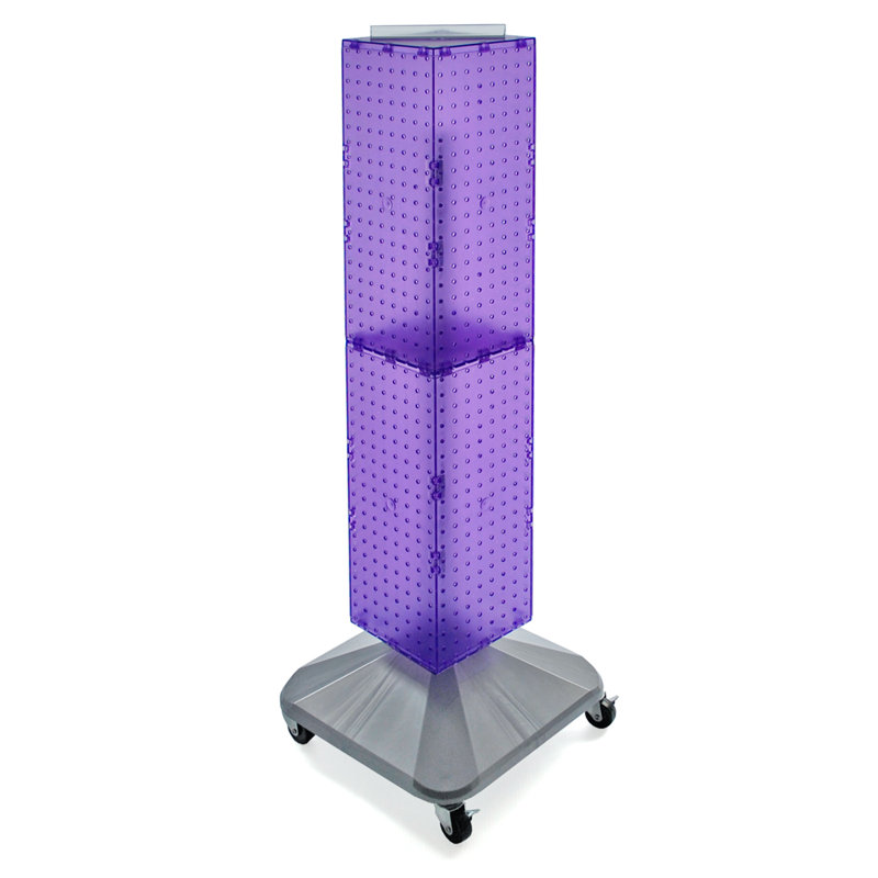Four-Sided Pegboard Floor Display on Revolving Wheeled Base. Spinner Rack Tower. Panel Size: 8"W x 40"H
