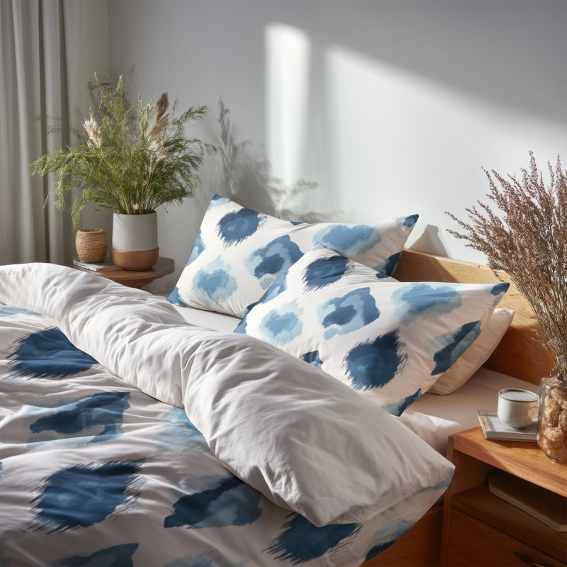 Ensemble de literie 3 pièces Modern - Ensemble de housse de couette et coussin décoratif scandinave bleu et blanc