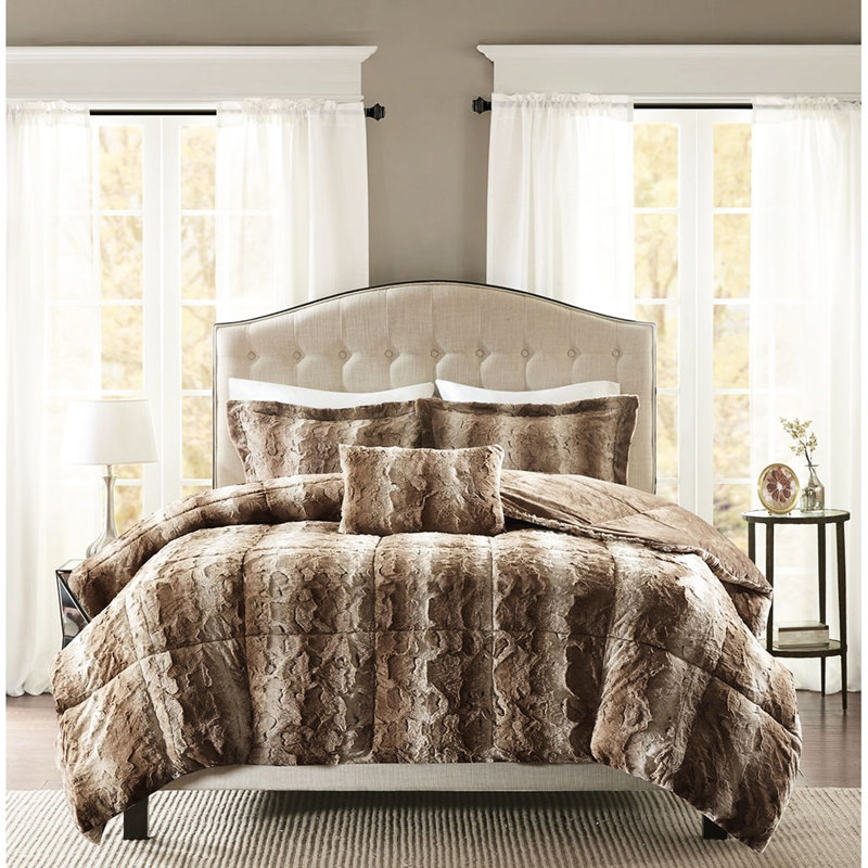 King Size Faux Fur Comforter , Brown