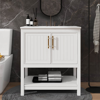 30-Inch Bathroom Vanity With Ceramic Sink And Versatile Storage